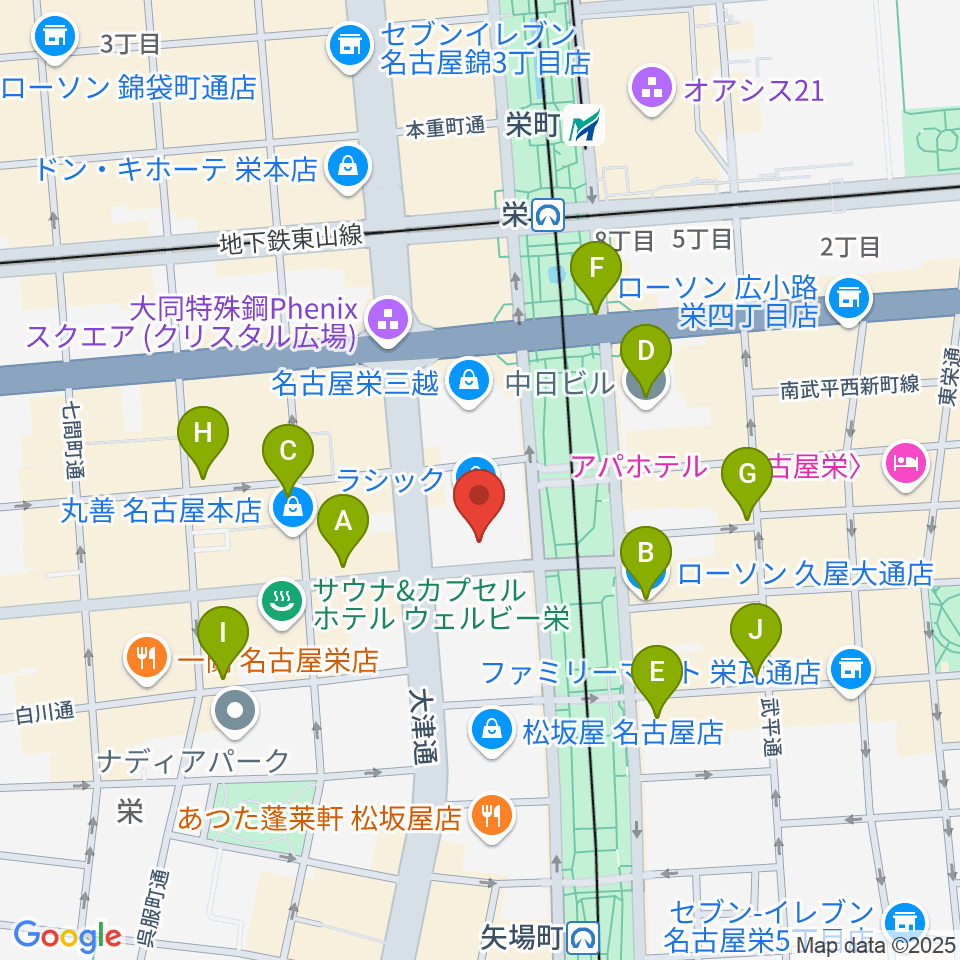 ミュージックアベニュー栄 ヤマハミュージック周辺のコンビニエンスストア一覧地図