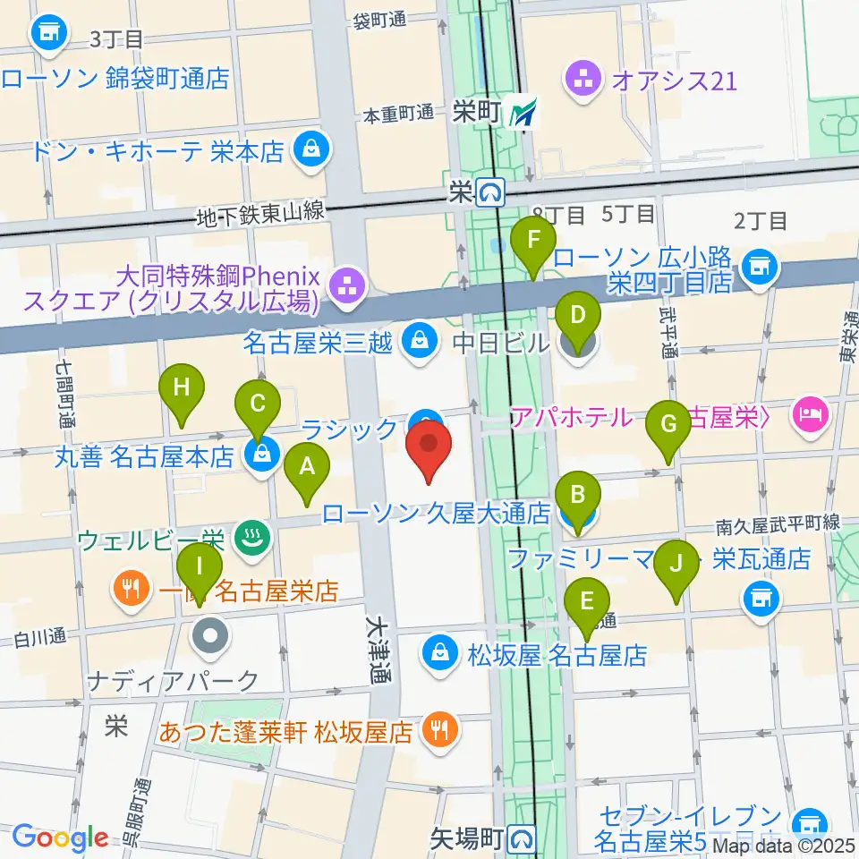 ミュージックアベニュー栄 ヤマハミュージック周辺のコンビニエンスストア一覧地図
