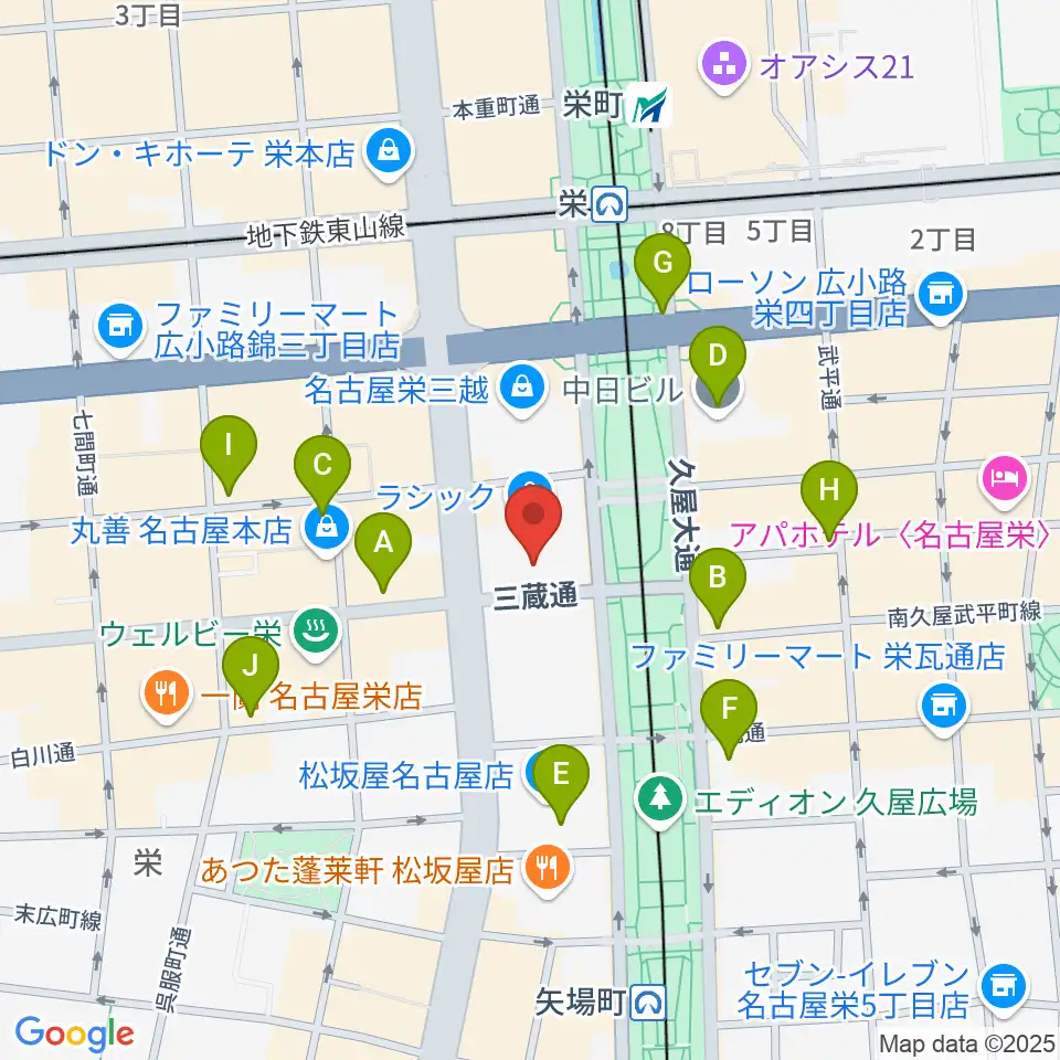ミュージックアベニュー栄 ヤマハミュージック周辺のコンビニエンスストア一覧地図