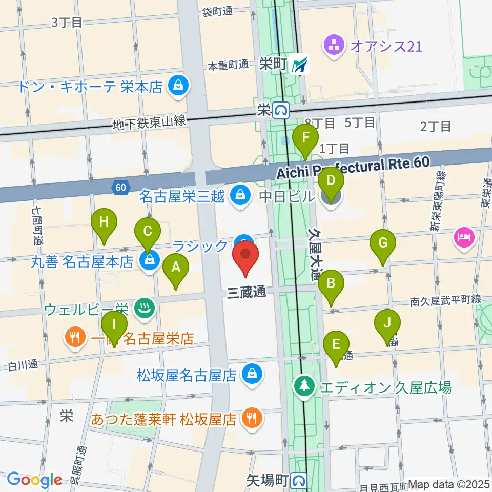 ミュージックアベニュー栄 ヤマハミュージック周辺のコンビニエンスストア一覧地図