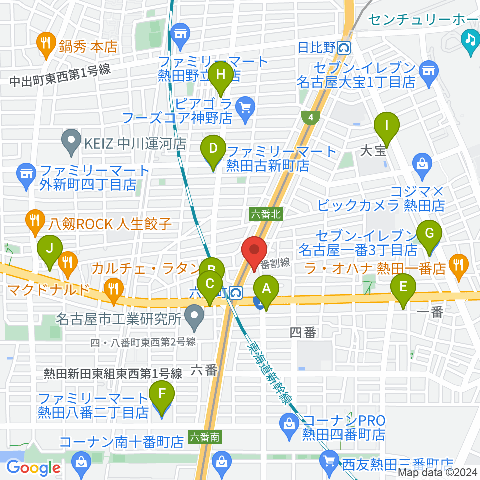 熱田センター ヤマハミュージック周辺のコンビニエンスストア一覧地図