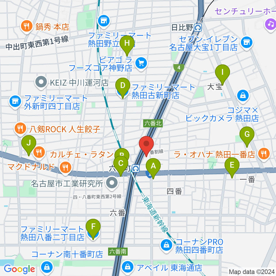 熱田センター ヤマハミュージック周辺のコンビニエンスストア一覧地図