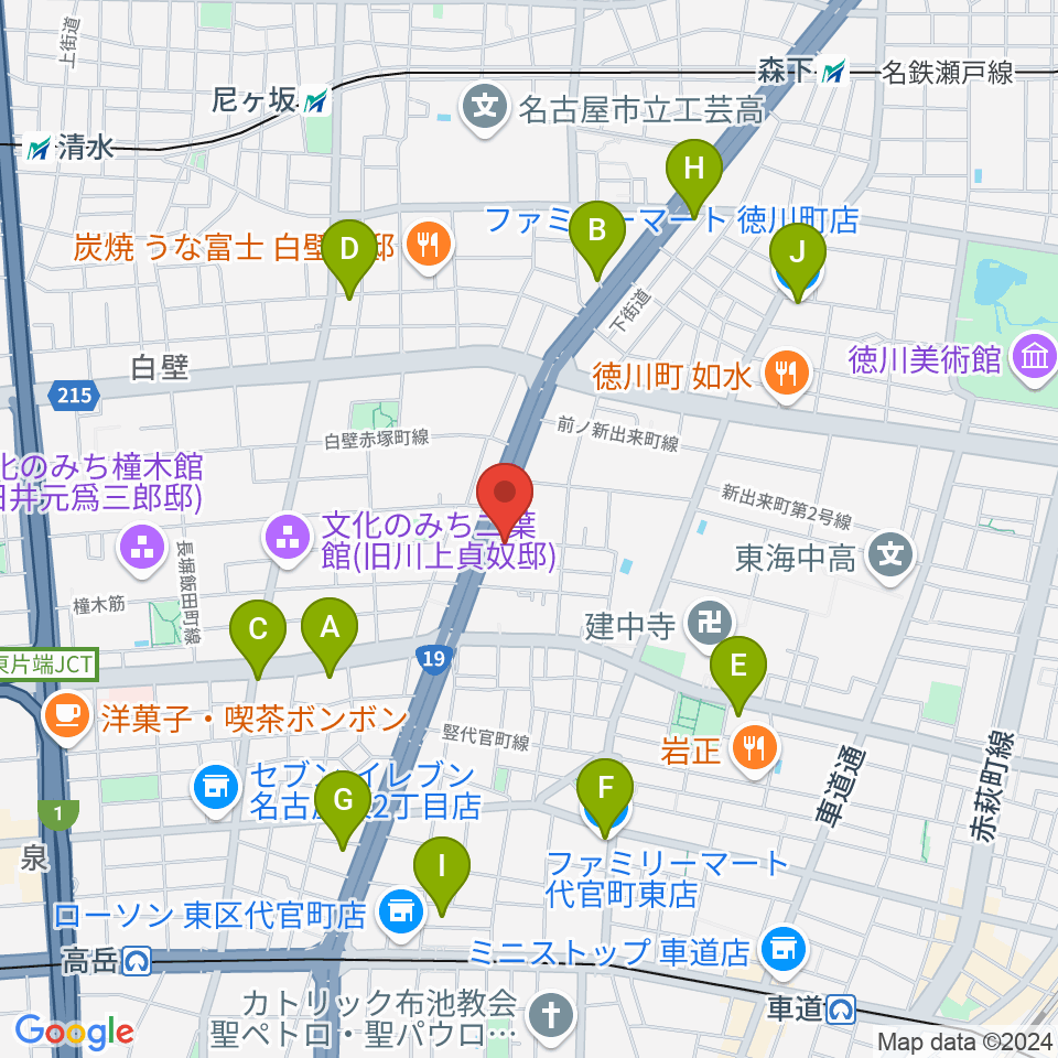 徳川センター ヤマハミュージック周辺のコンビニエンスストア一覧地図