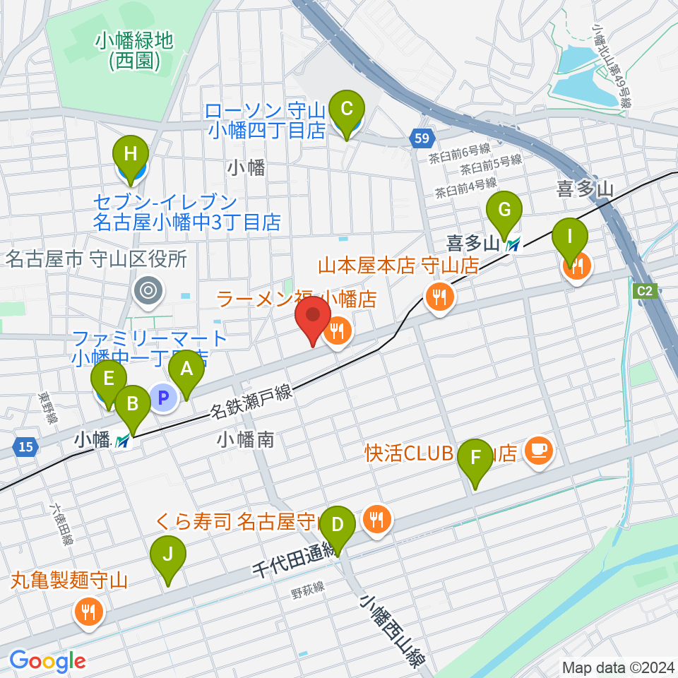 守山音楽センター ヤマハミュージック周辺のコンビニエンスストア一覧地図