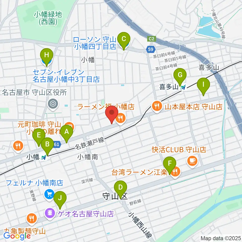 守山音楽センター ヤマハミュージック周辺のコンビニエンスストア一覧地図