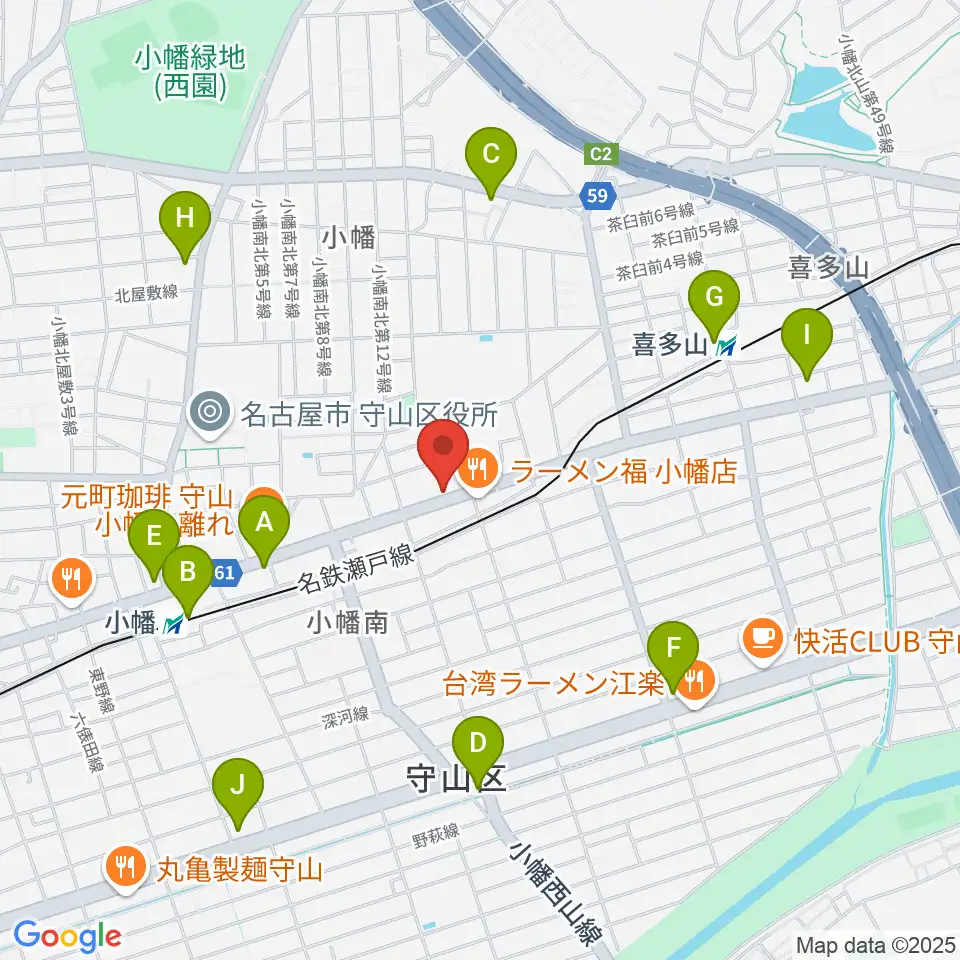 守山音楽センター ヤマハミュージック周辺のコンビニエンスストア一覧地図