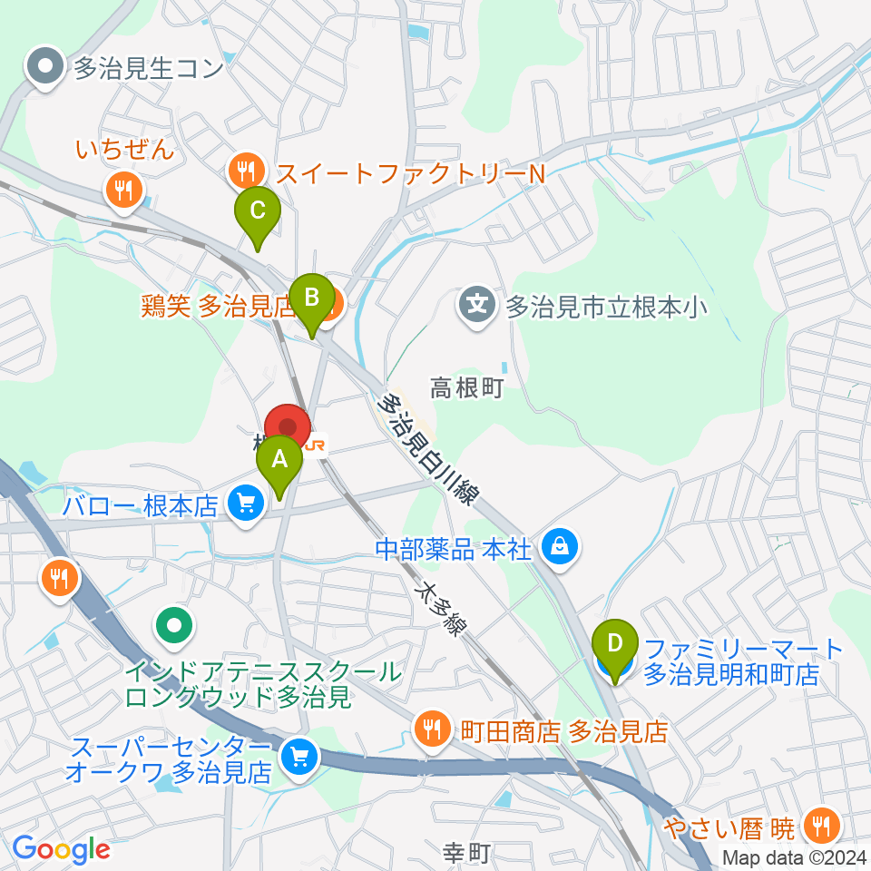 ミューズイワマ 根本店周辺のコンビニエンスストア一覧地図