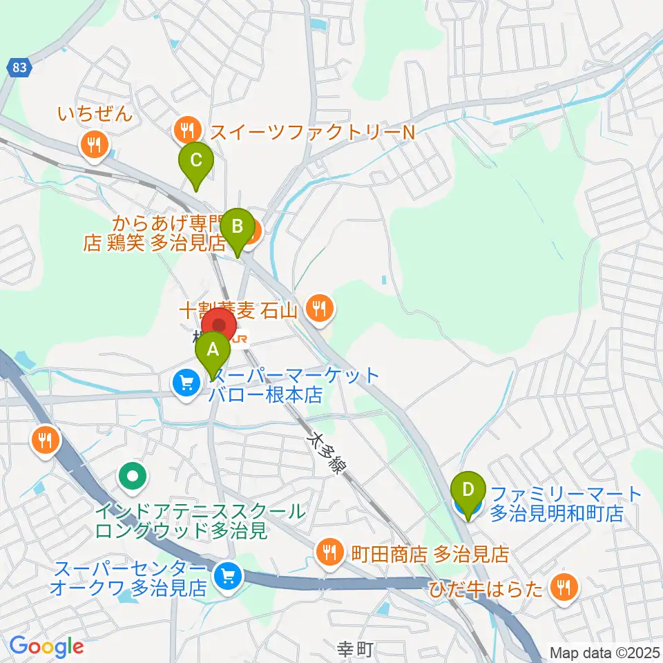 ミューズイワマ 根本店周辺のコンビニエンスストア一覧地図