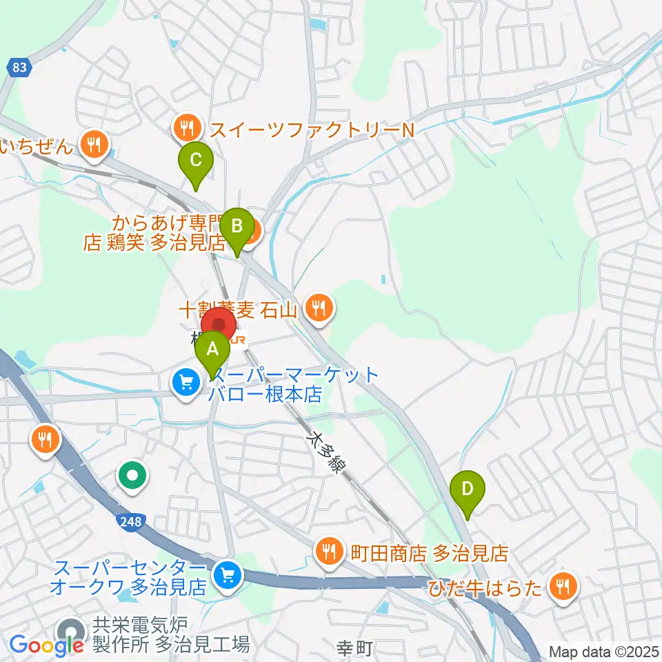 ミューズイワマ 根本店周辺のコンビニエンスストア一覧地図
