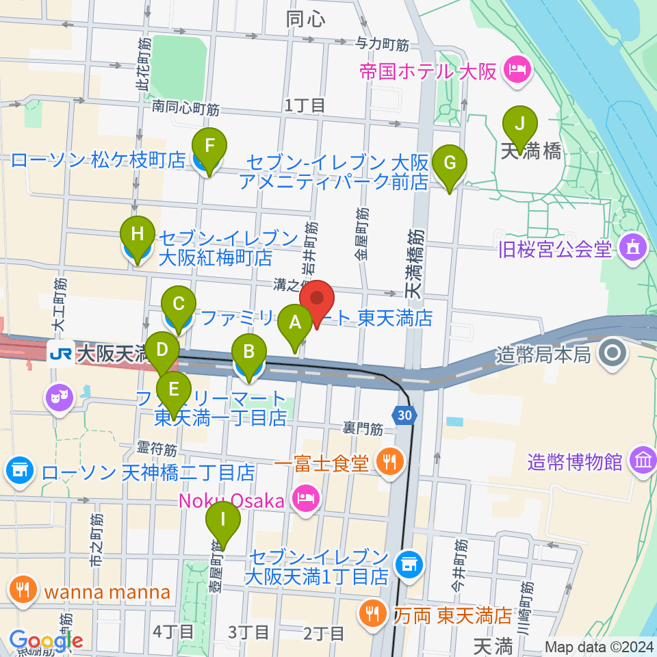 フレット楽器ヤマサキ周辺のコンビニエンスストア一覧地図