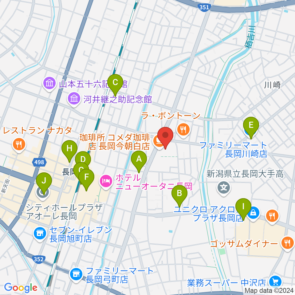 わたじん楽器 長岡店　周辺のコンビニエンスストア一覧地図