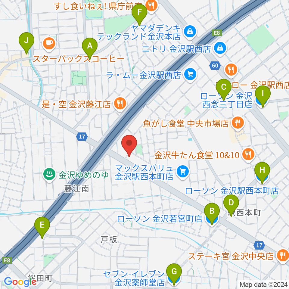 MPC 楽器センター金沢周辺のコンビニエンスストア一覧地図