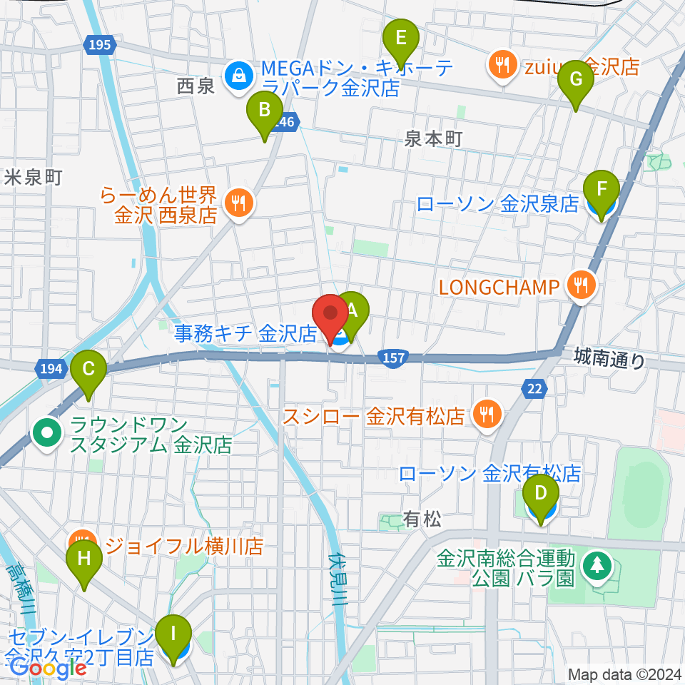 開進堂楽器 MPC金沢周辺のコンビニエンスストア一覧地図