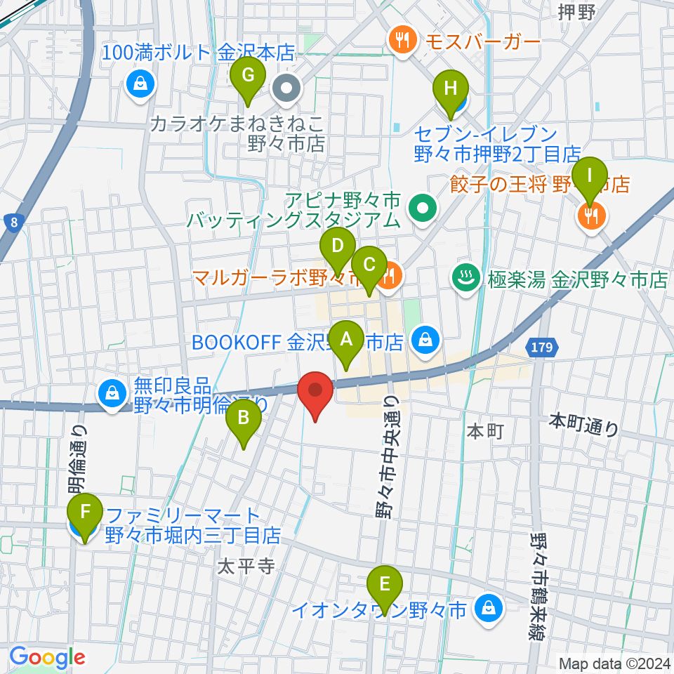 野々市市文化会館フォルテ周辺のコンビニエンスストア一覧地図