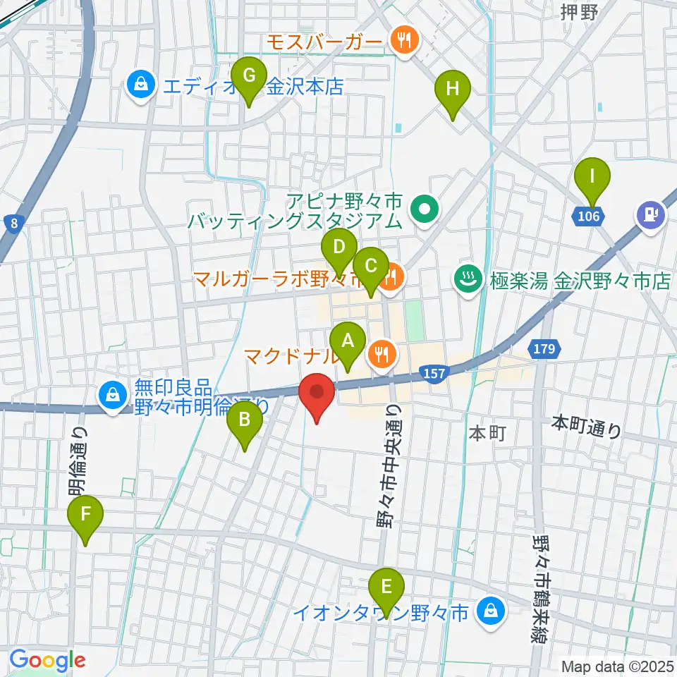 野々市市文化会館フォルテ周辺のコンビニエンスストア一覧地図