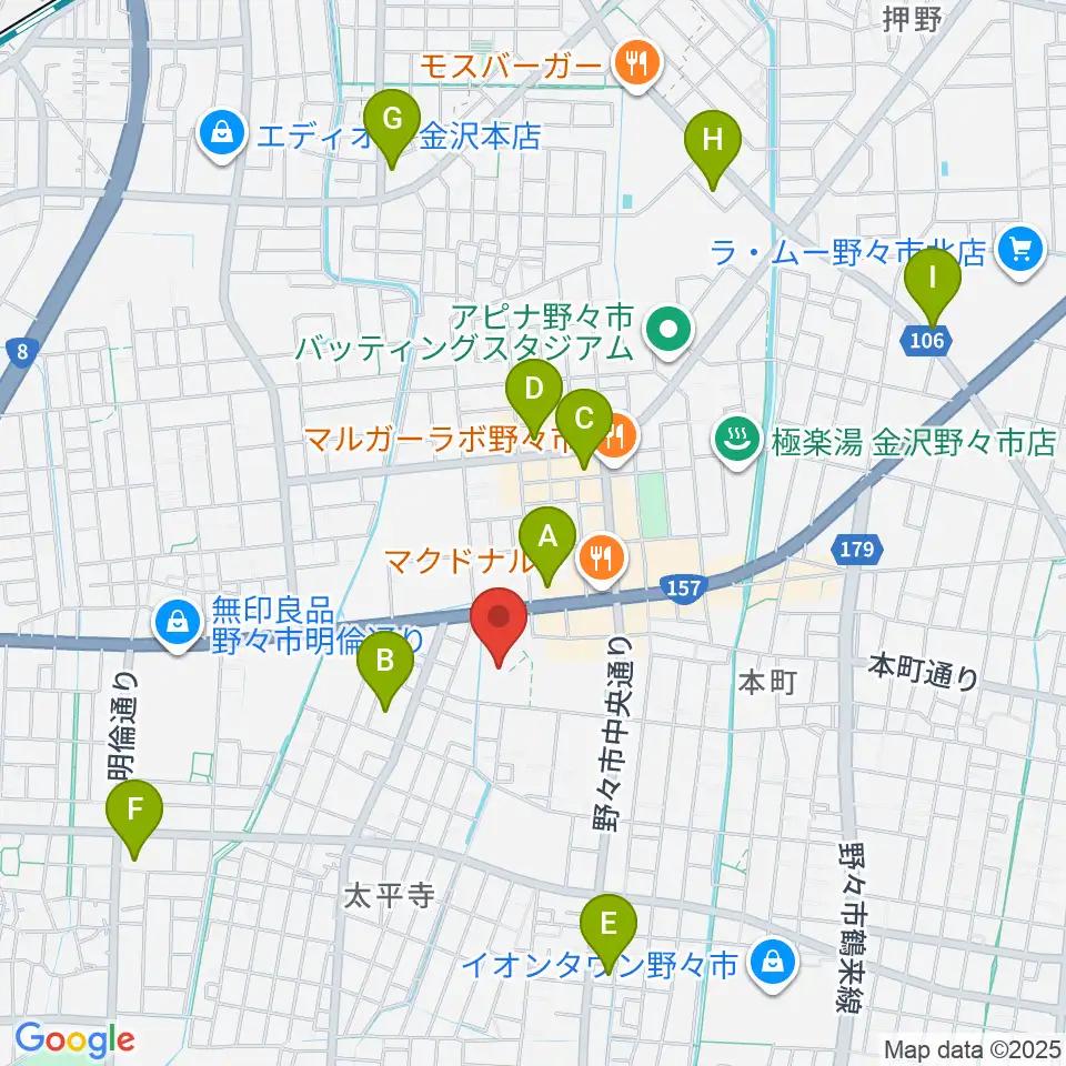 野々市市文化会館フォルテ周辺のコンビニエンスストア一覧地図