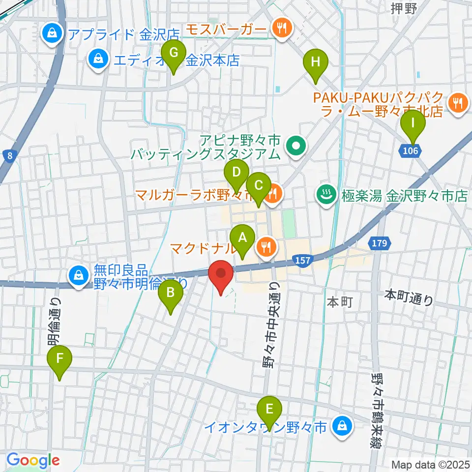 野々市市文化会館フォルテ周辺のコンビニエンスストア一覧地図