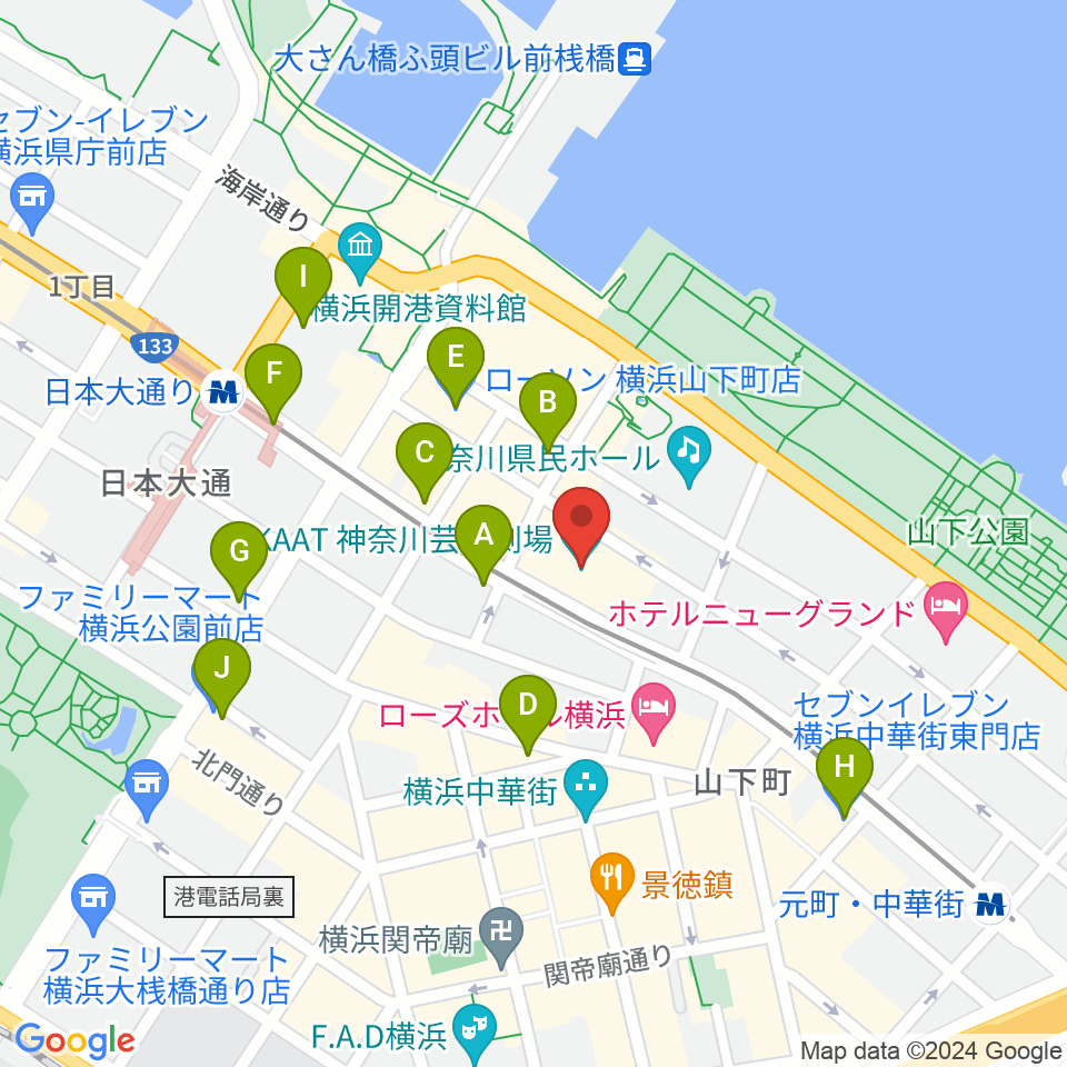 KAAT神奈川芸術劇場周辺のコンビニエンスストア一覧地図