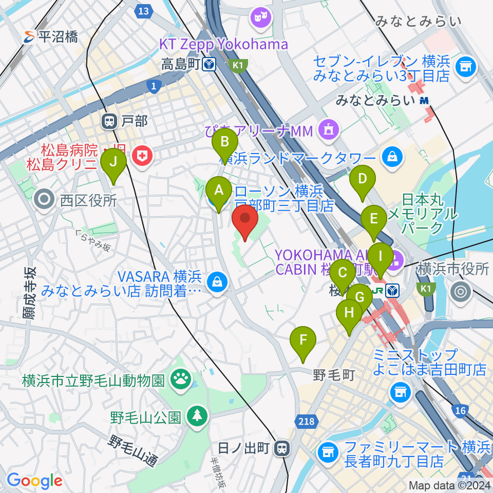 横浜能楽堂周辺のコンビニエンスストア一覧地図