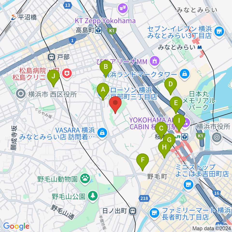 横浜能楽堂周辺のコンビニエンスストア一覧地図