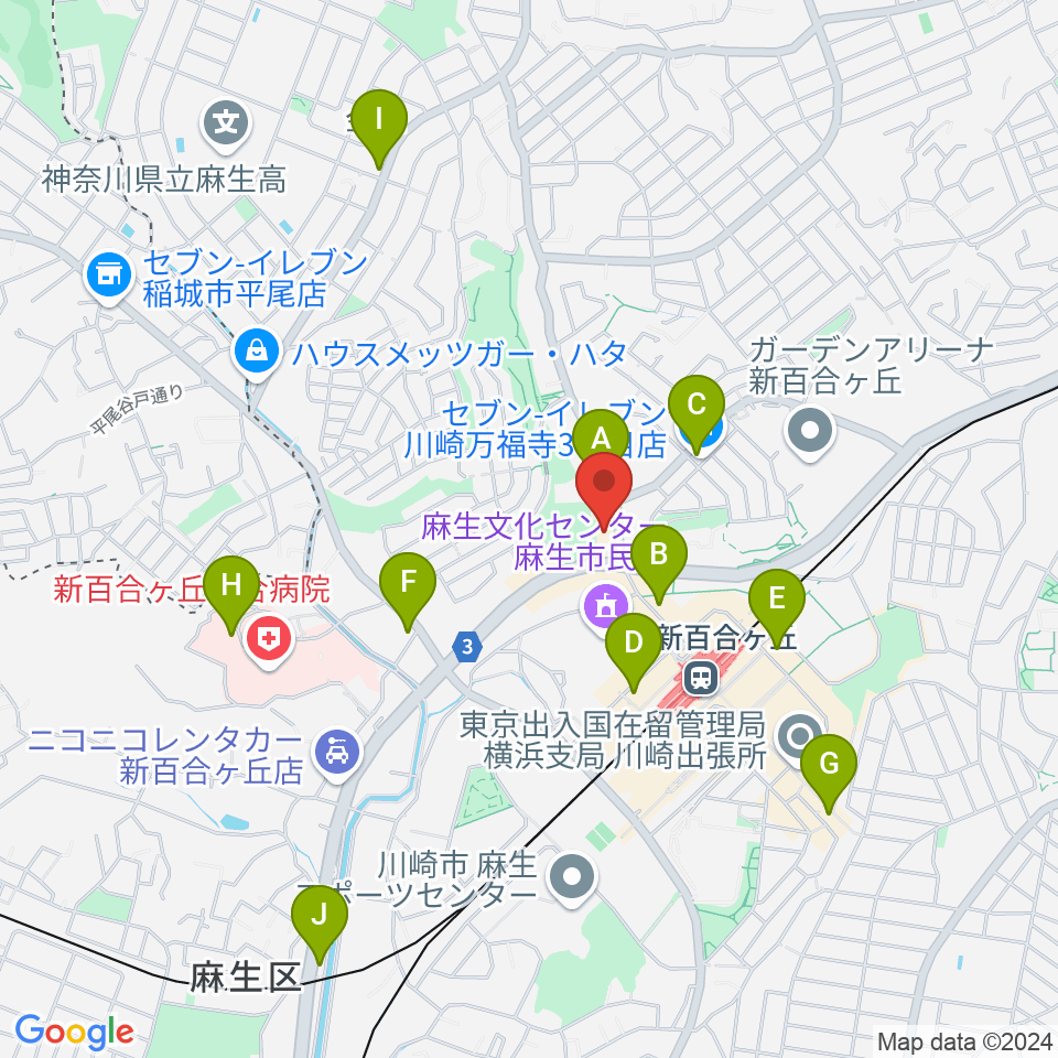 川崎市アートセンター周辺のコンビニエンスストア一覧地図