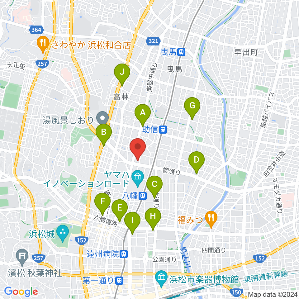 浜松中央センター ヤマハミュージック周辺のコンビニエンスストア一覧地図