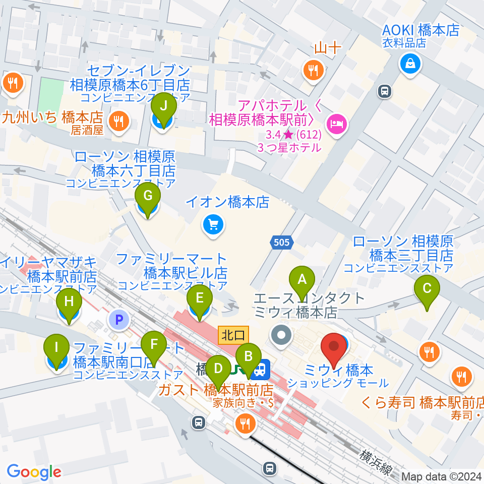 杜のホールはしもと周辺のコンビニエンスストア一覧地図