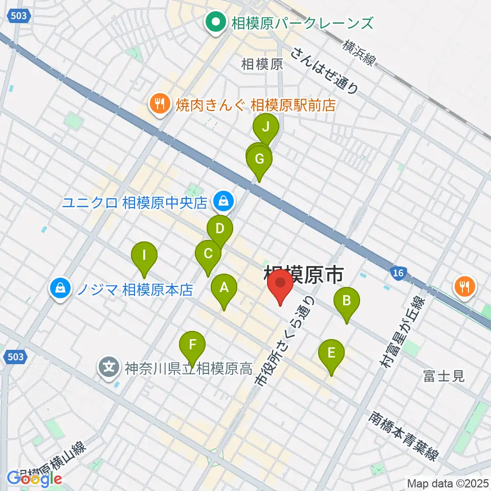 相模原市民会館周辺のコンビニエンスストア一覧地図