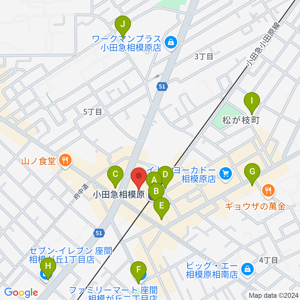 おださがプラザ周辺のコンビニエンスストア一覧地図