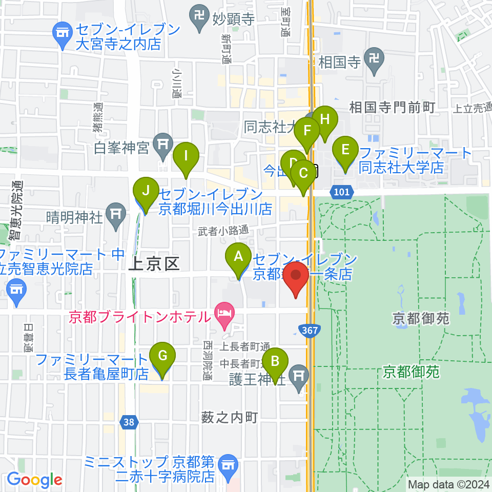 京都府立府民ホールアルティ周辺のコンビニエンスストア一覧地図