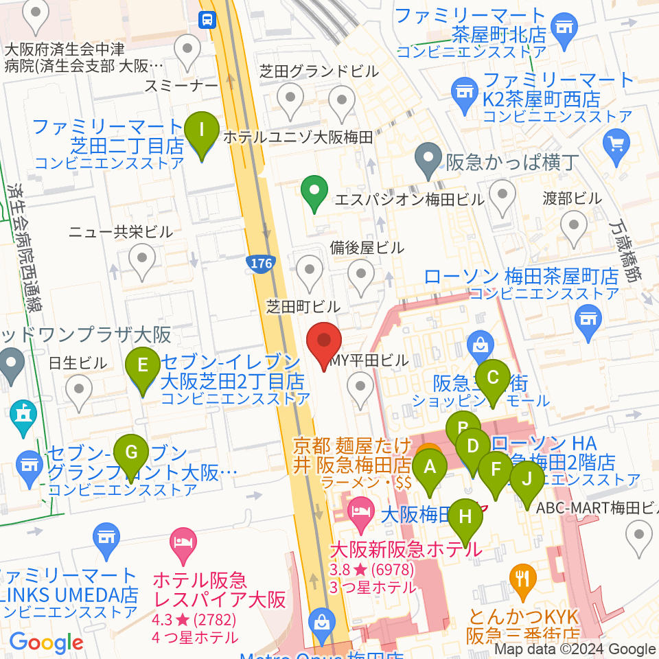 ミュージックアベニュー梅田周辺のコンビニエンスストア一覧地図