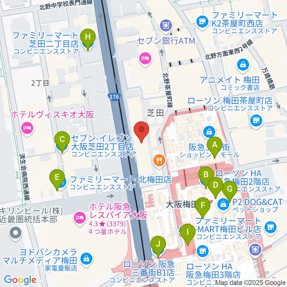 ミュージックアベニュー梅田周辺のコンビニエンスストア一覧地図