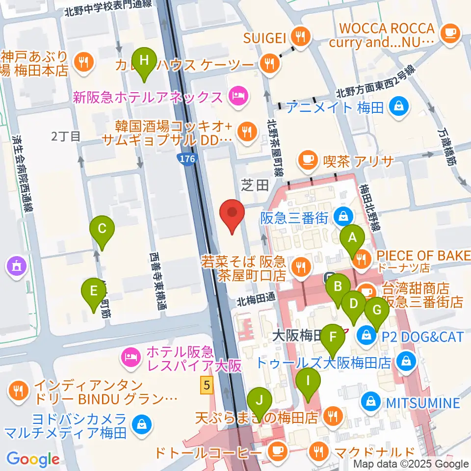 ミュージックアベニュー梅田周辺のコンビニエンスストア一覧地図