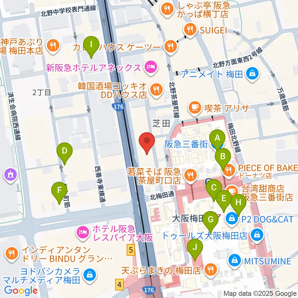 ミュージックアベニュー梅田周辺のコンビニエンスストア一覧地図