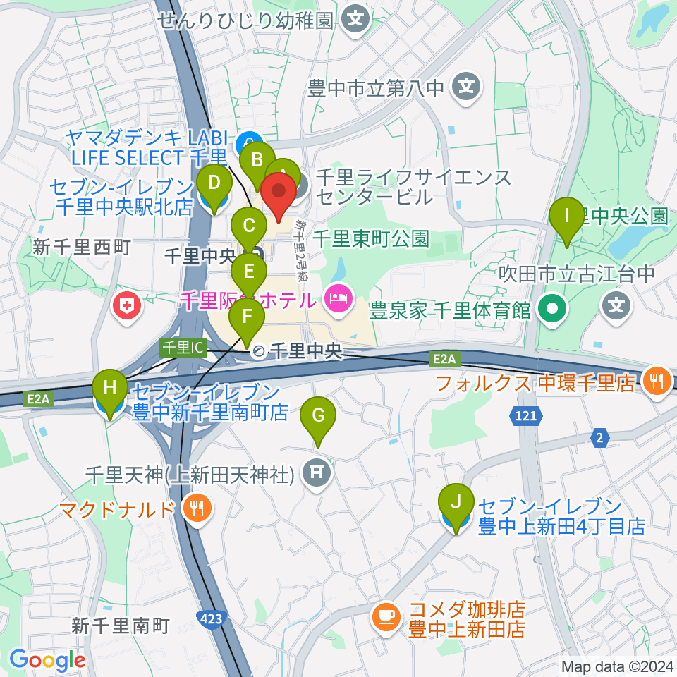 千里中央センター ヤマハミュージック周辺のコンビニエンスストア一覧地図