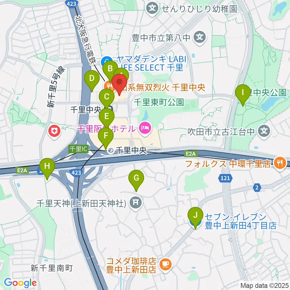 千里中央センター ヤマハミュージック周辺のコンビニエンスストア一覧地図