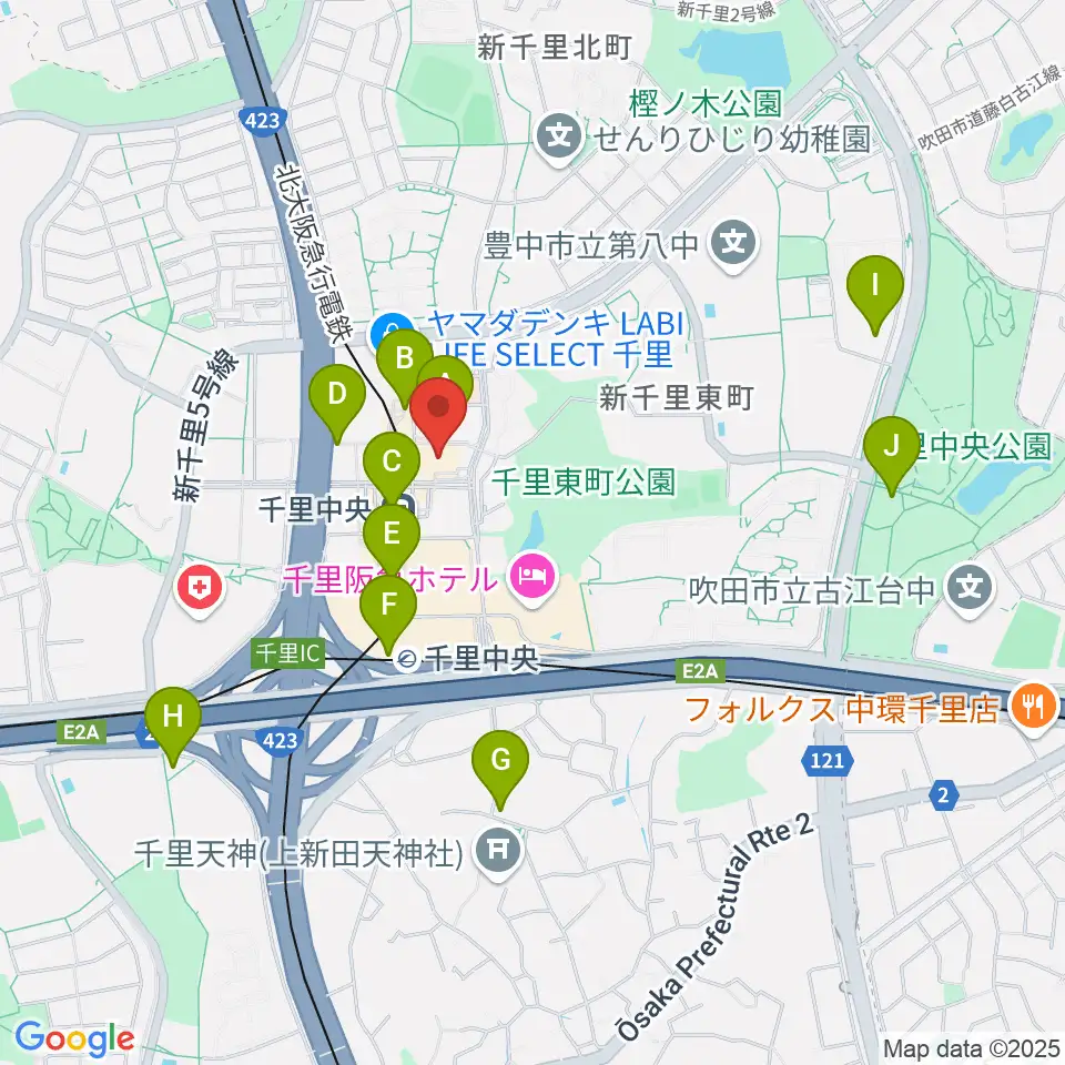 千里中央センター ヤマハミュージック周辺のコンビニエンスストア一覧地図