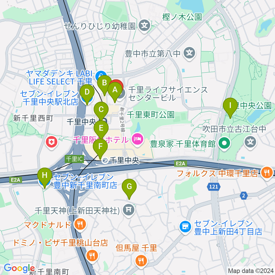 ミュージックサロン千里 ヤマハミュージック周辺のコンビニエンスストア一覧地図