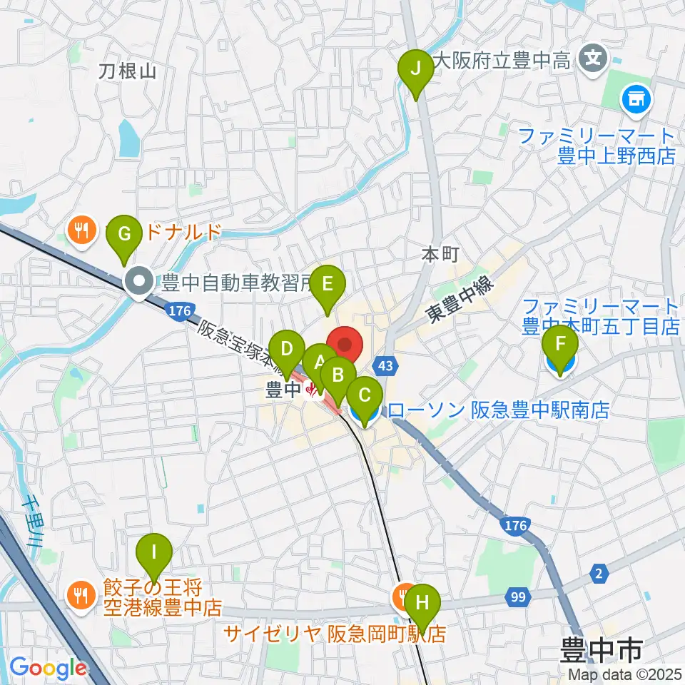 アミューズ豊中 ヤマハミュージック周辺のコンビニエンスストア一覧地図