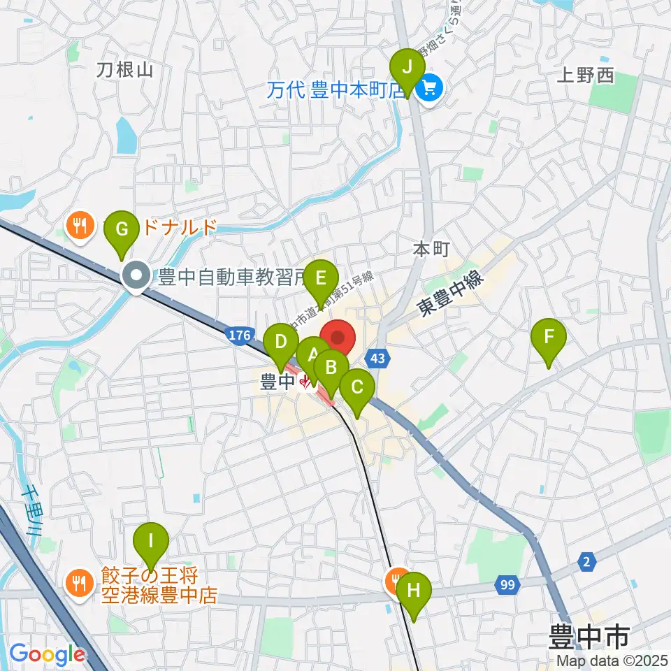 アミューズ豊中 ヤマハミュージック周辺のコンビニエンスストア一覧地図