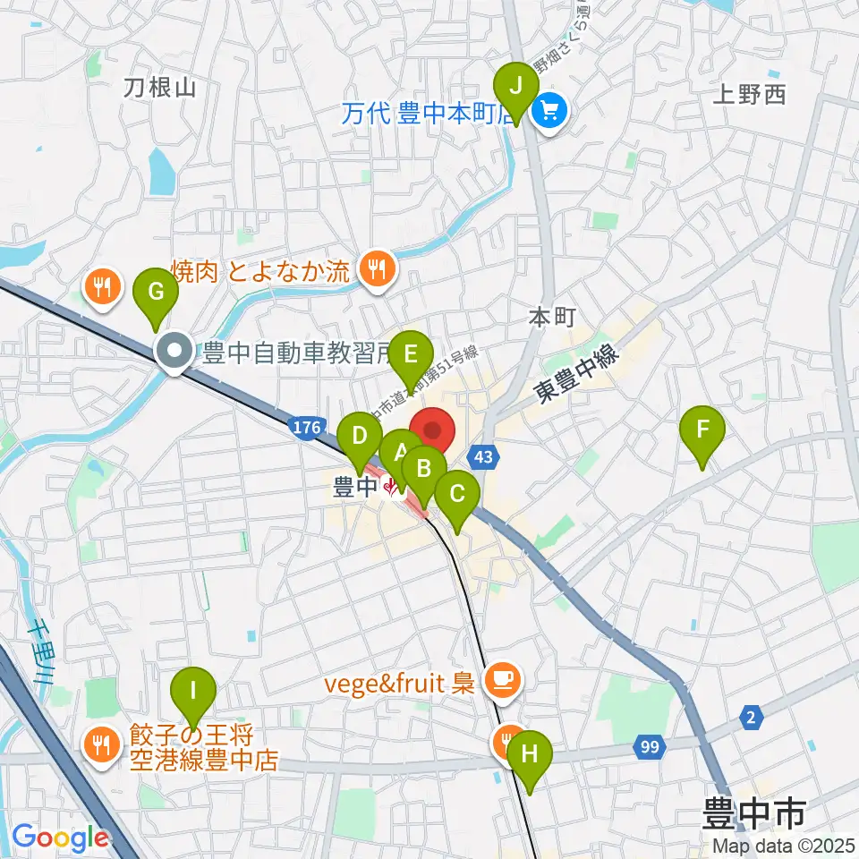 アミューズ豊中 ヤマハミュージック周辺のコンビニエンスストア一覧地図
