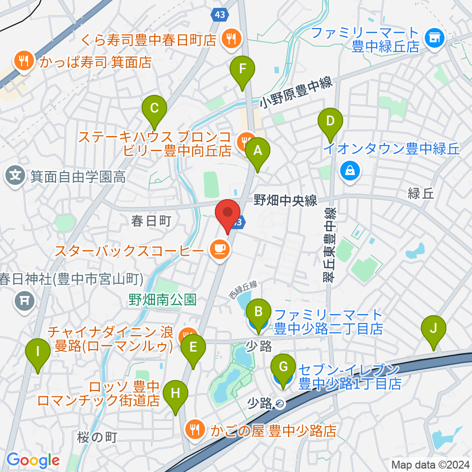 緑丘センター ヤマハミュージック周辺のコンビニエンスストア一覧地図