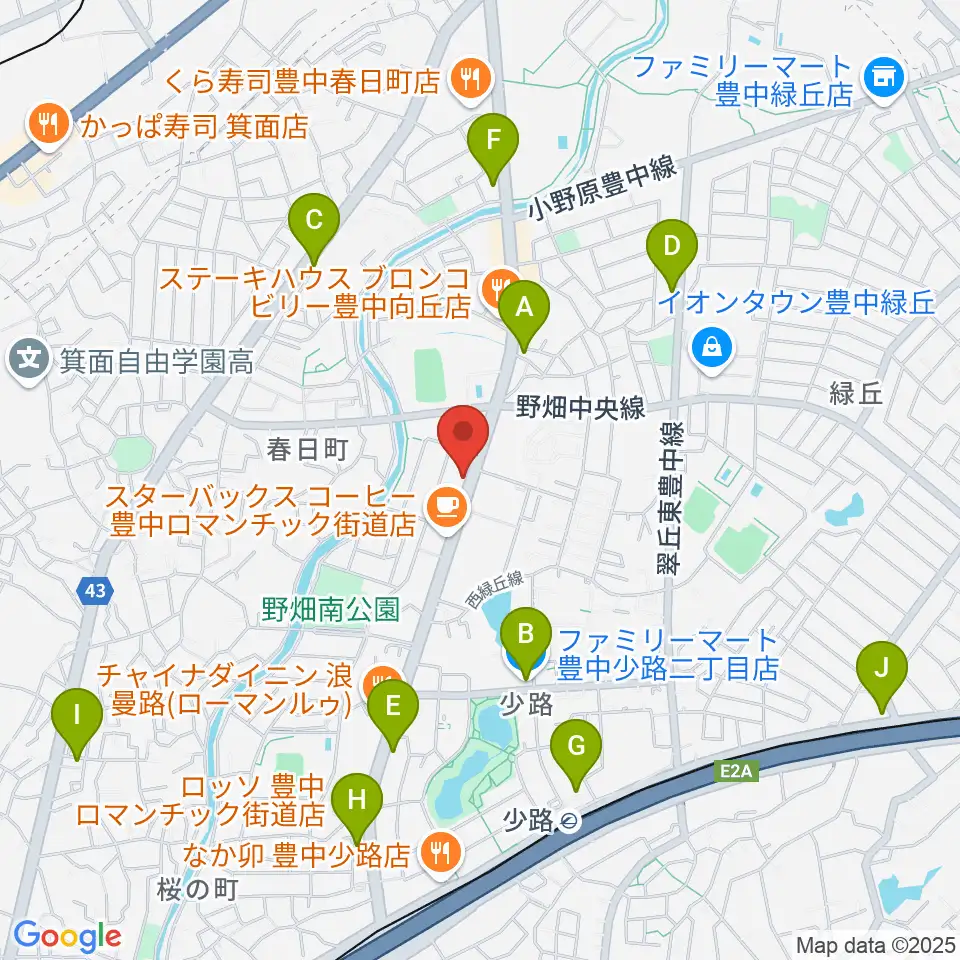 緑丘センター ヤマハミュージック周辺のコンビニエンスストア一覧地図