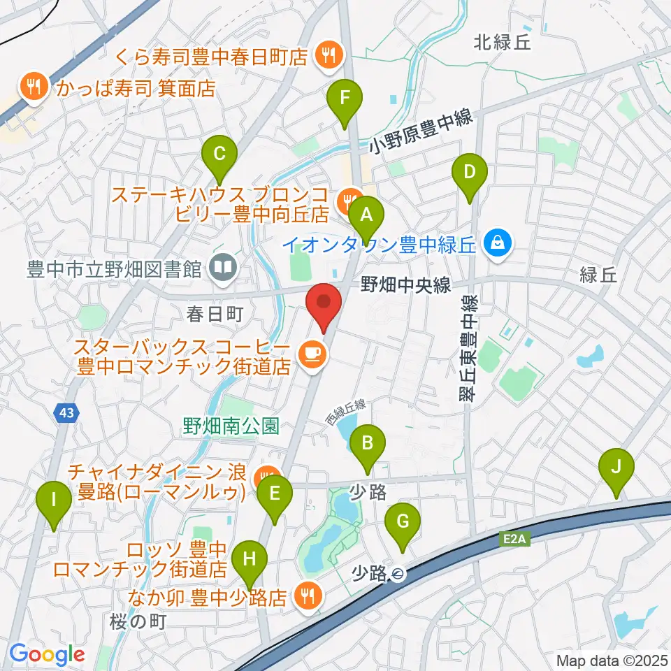 緑丘センター ヤマハミュージック周辺のコンビニエンスストア一覧地図