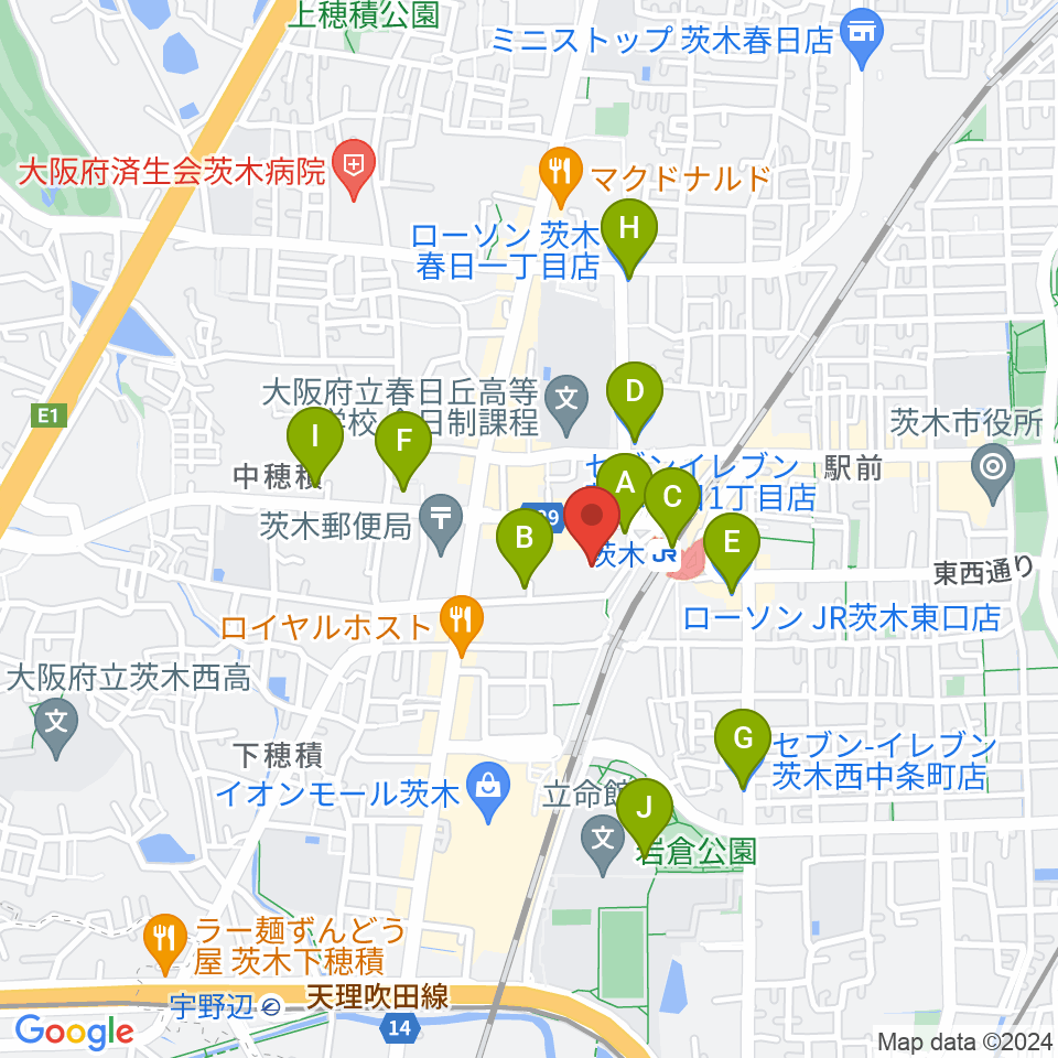 茨木センター ヤマハミュージック周辺のコンビニエンスストア一覧地図