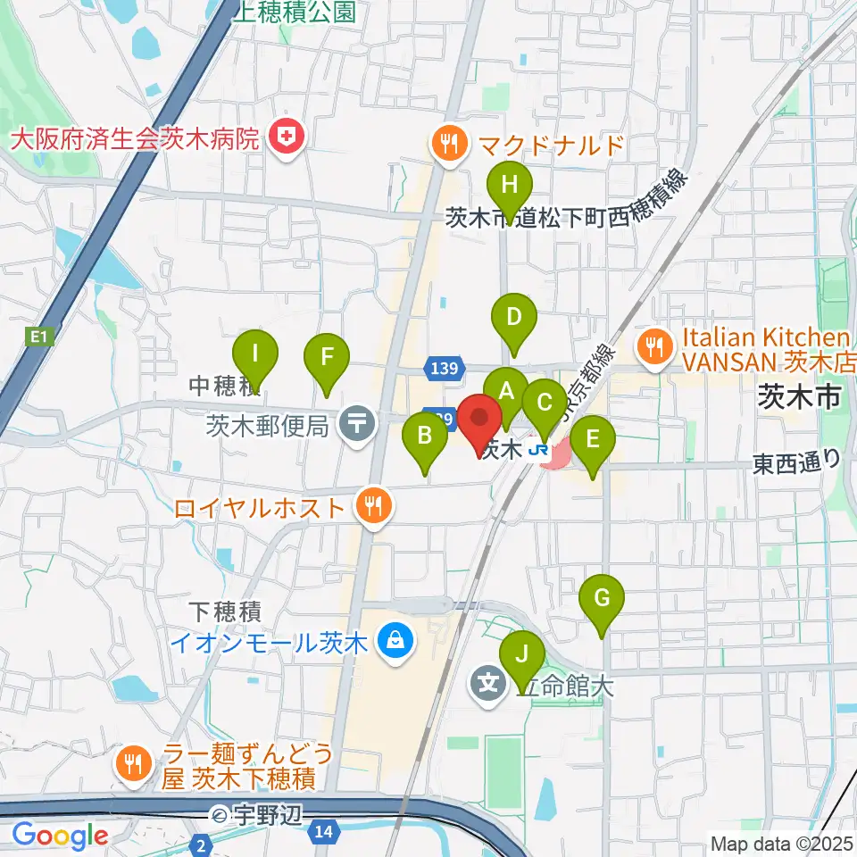 茨木センター ヤマハミュージック周辺のコンビニエンスストア一覧地図
