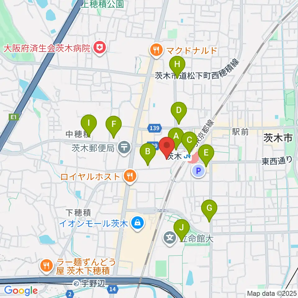 茨木センター ヤマハミュージック周辺のコンビニエンスストア一覧地図