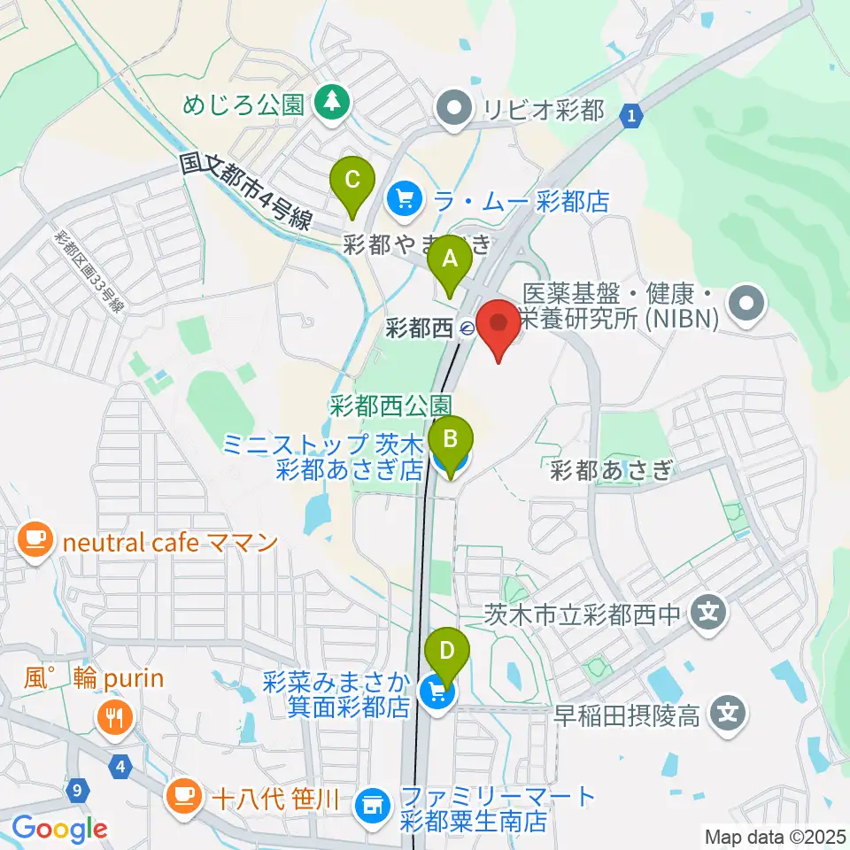 ヤマハミュージックセンター彩都 ヤマハミュージック周辺のコンビニエンスストア一覧地図
