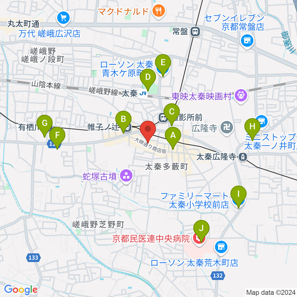 京都市右京区のひまわり音楽教室周辺のコンビニエンスストア一覧地図