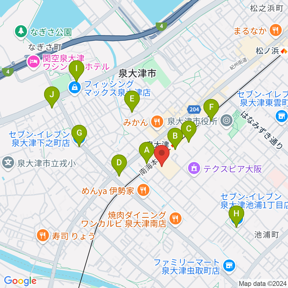 アルザ泉大津センター ヤマハミュージック周辺のコンビニエンスストア一覧地図